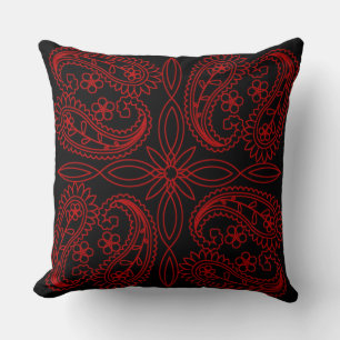 Cojín decorativo de patrón de paisley floral negro