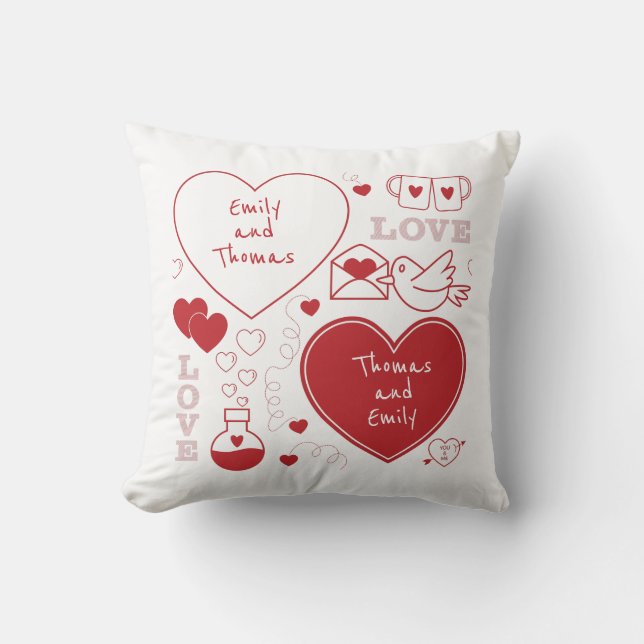 Cojín decorativo de patrón de San Valentín - rojo  (Anverso)