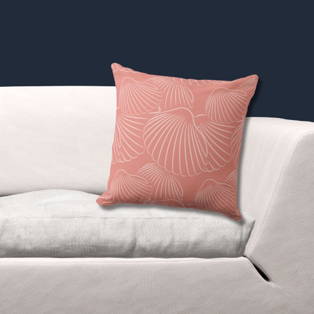 Cojín decorativo de patrón de trama de conchas mar (Pink Pillow, Shell Pattern)