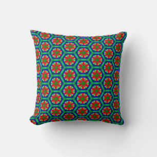 Cojín decorativo de patrón estrella verde, azul y