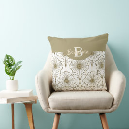 Cojín decorativo de patrón floral de línea dorada