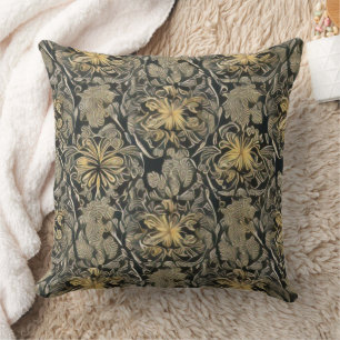 Cojín decorativo de patrón floral dorado