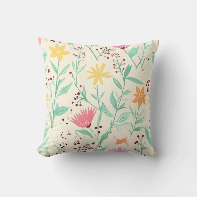 Cojín decorativo de patrón floral pastel (Anverso)