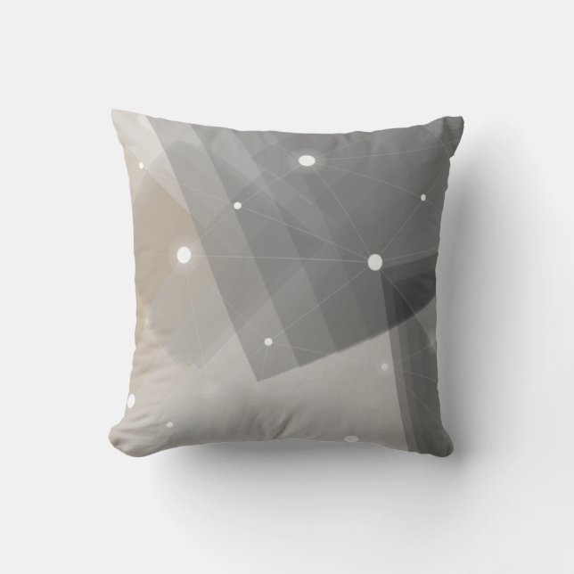 Cojín decorativo de patrón geométrico gris y beige (Anverso)