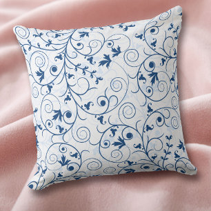 Cojín decorativo de patrón giratorio de hoja azul 