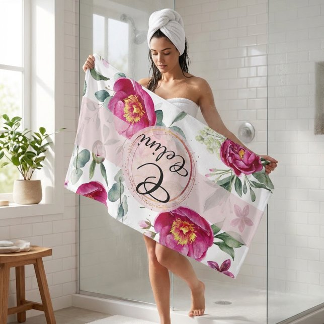 Cojín decorativo de patrón sin fisuras de flores d (Peony flower seamless pattern Throw Pillow Bath Towel Set)