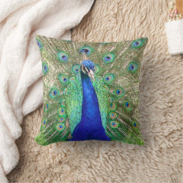 Cojín decorativo de pavo real azul indio