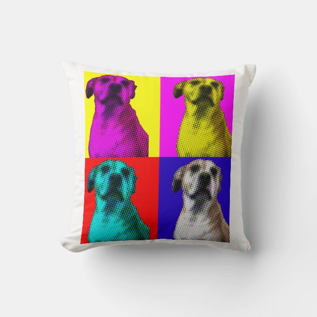Cojín decorativo de perro de arte pop (Anverso)
