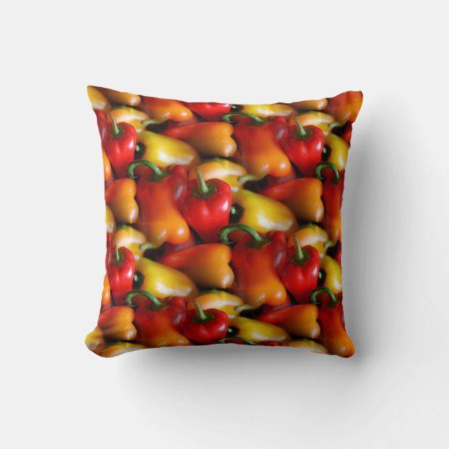 Cojín decorativo de pimientos rojos y amarillos (Anverso)