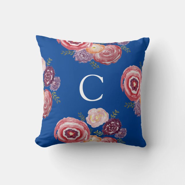 Cojín decorativo de pintura floral monograma (Anverso)