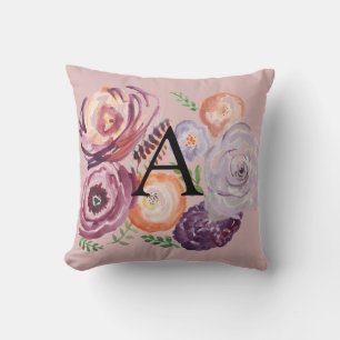 Cojín decorativo de pintura floral monograma