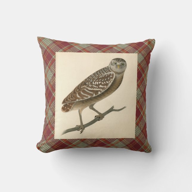 Cojín decorativo de plaid de Naranja rojo búho (Anverso)