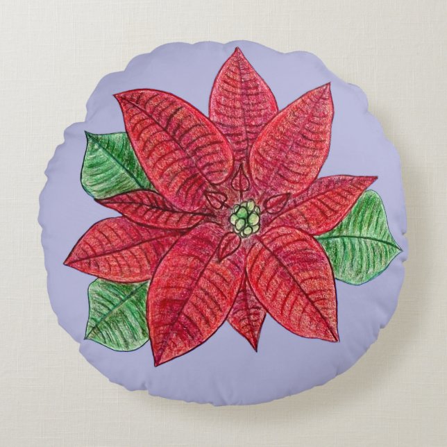 Cojín decorativo de Poinsettia - Fondo de Lavanda (Anverso)