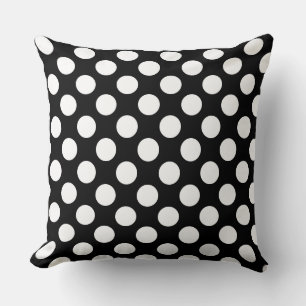 Cojín decorativo de punto de polka grande y blanco