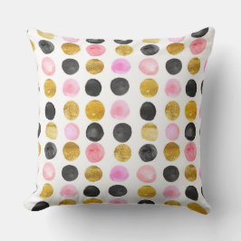 Cojín decorativo de Punto Polka Rosa, Negro y Oro
