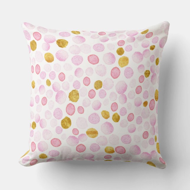 Cojín decorativo de Punto Polka Rosa y Oro (Anverso)