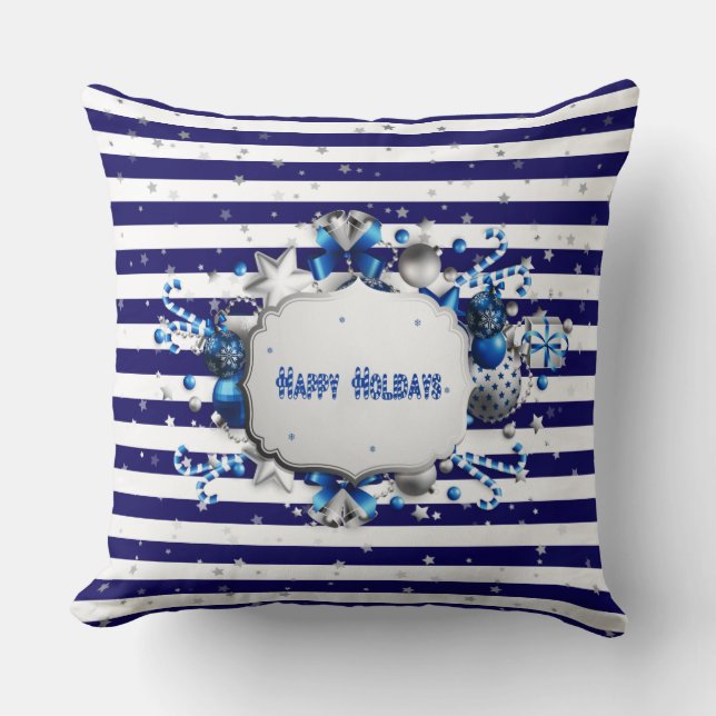 Cojín decorativo de rayas azules navidades (Anverso)