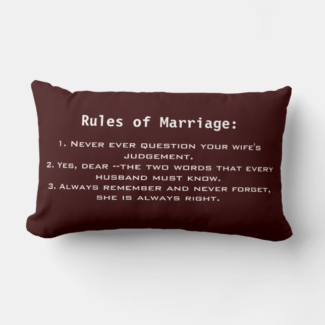 Cojín decorativo de reglas matrimoniales divertida (Anverso)