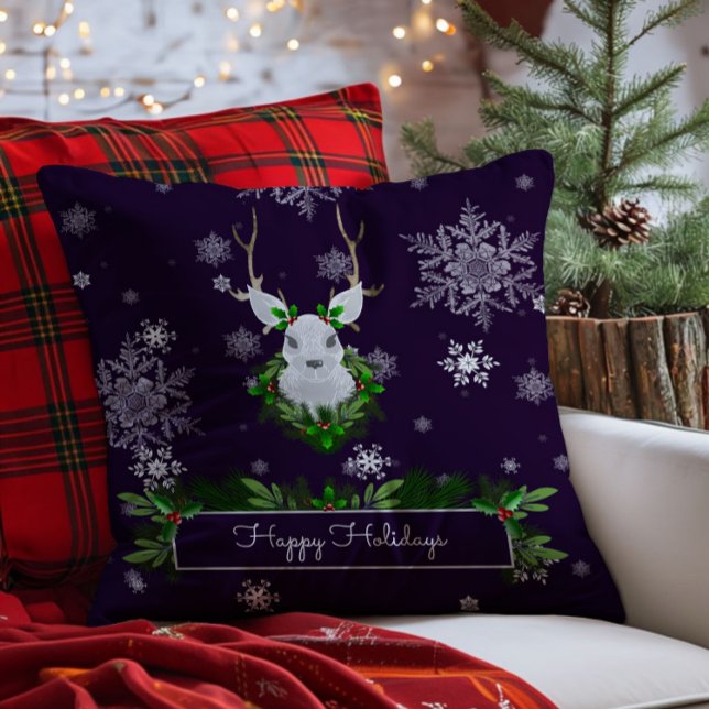 Cojín decorativo de renos morados (Purple Reindeer Christmas Throw Pillow)