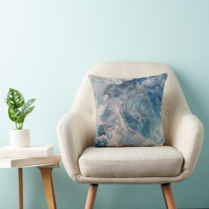 Cojín decorativo de resumen de arte fluido y azul 