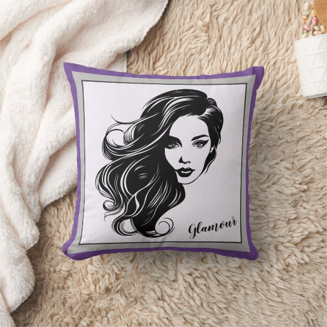 Cojín decorativo de retrato de mujer blanca y negr (Manta)