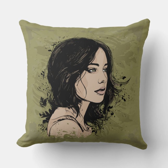 Cojín decorativo de retrato femenino (Anverso)