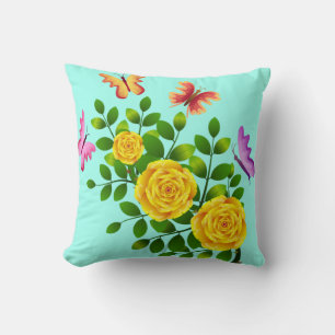 Cojín decorativo De Rosas Amarillas Y Mariposas