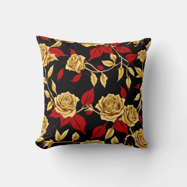 Cojín decorativo de Rosas de oro único (Anverso)