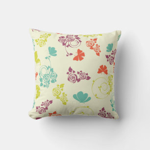 Cojín decorativo de Rosas Retro Lime Green Purple