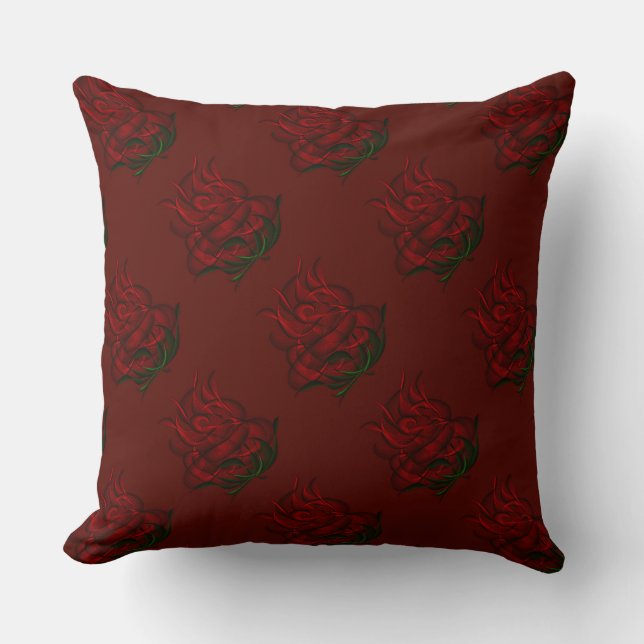 Cojín decorativo de rosas rojas abstractas rojas (Anverso)