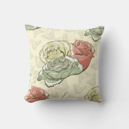 Cojín decorativo de Rosas rojos, Verde azulados y