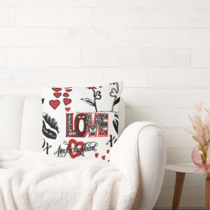 Cojín decorativo de San Valentín blanco rojo neg