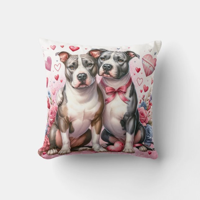 Cojín decorativo de San Valentín Pitbull - Pareja  (Anverso)