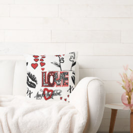 Cojín decorativo de San Valentín rojo negro blanco