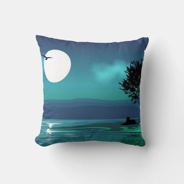 Cojín decorativo de silueta azul luna (Anverso)