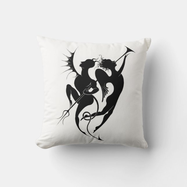 Cojín decorativo de silueta de ángel y diablo (Anverso)