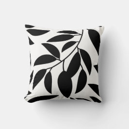 Cojín decorativo de silueta de hoja blanca negra
