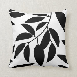 Cojín decorativo de silueta de hoja blanca negra