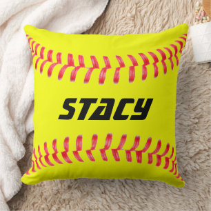 Cojín decorativo de Softball personalizado Yellow