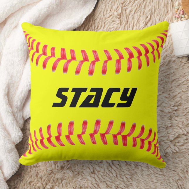 Cojín decorativo de Softball personalizado Yellow  (Manta)