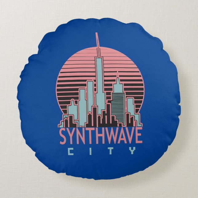 Cojín decorativo de Synthwave City (Anverso)