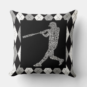 Cojín decorativo de tipografía de jugador de béisb
