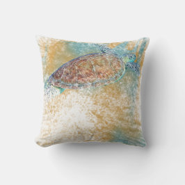 Cojín decorativo de tortuga marina pintada | Playa