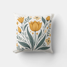 Cojín decorativo de tulipanes folclóricos amarillo