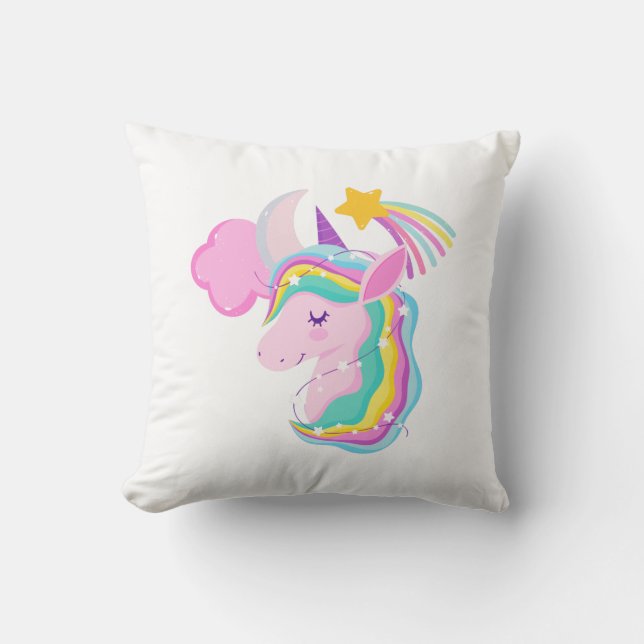 Cojín decorativo de unicornio arcoiris (Anverso)