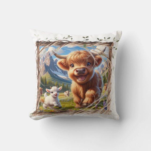 Cojín decorativo de vaca Highland - Decoración rús (Anverso)