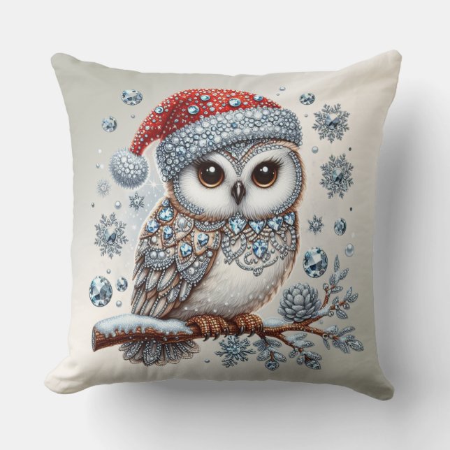 Cojín decorativo de vacaciones de búho navidad (Anverso)
