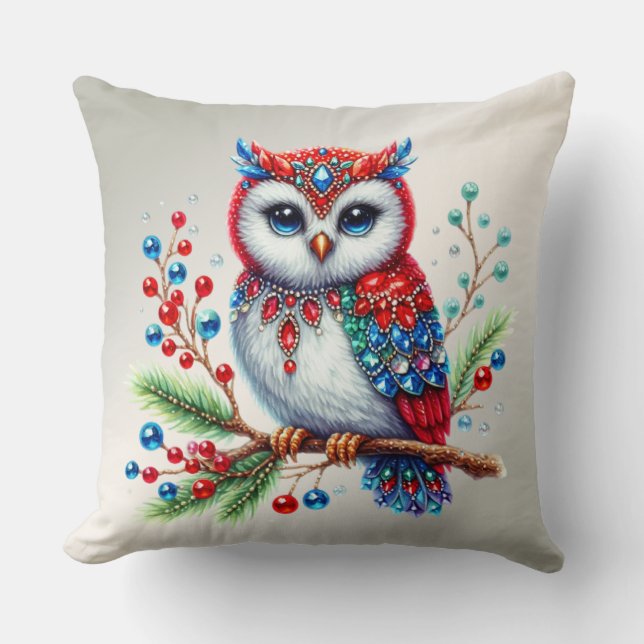 Cojín decorativo de vacaciones de búho Navidad col (Anverso)
