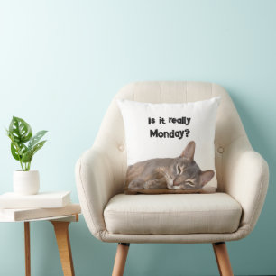 Cojín Decorativo ¿De Verdad Es Lunes? Gracioso meme de gato abysini