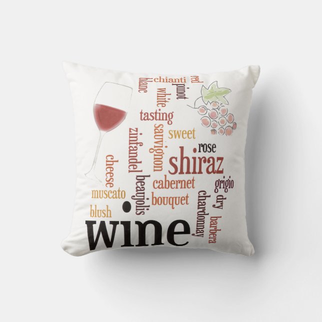 Cojín decorativo de Wine Word Cloud (Anverso)